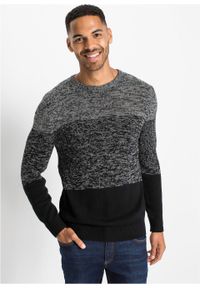 Sweter w wygodnym fasonie bonprix czarno-szary melanż. Kolor: czarny. Wzór: melanż #6