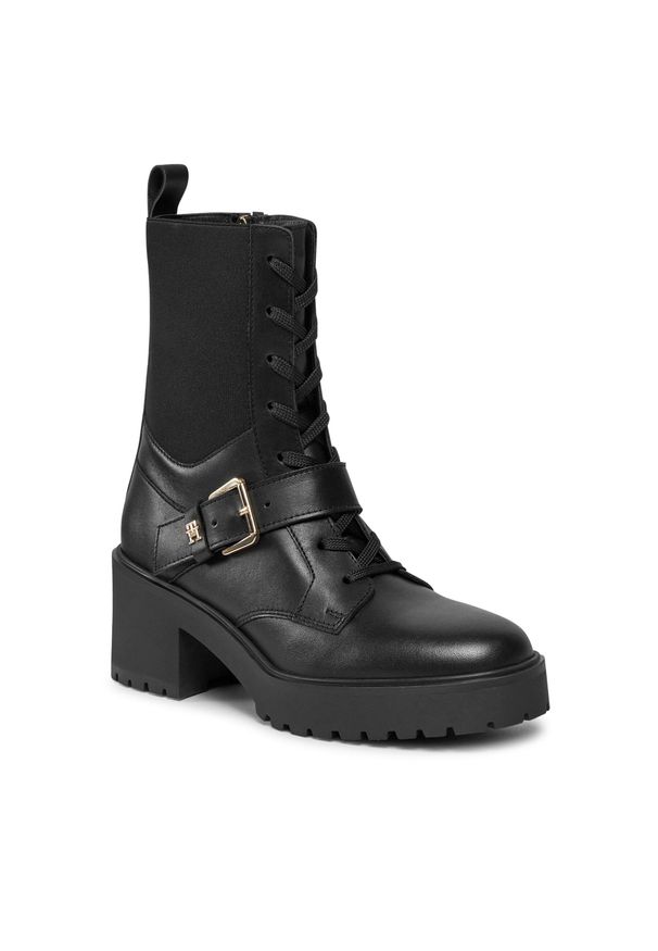 TOMMY HILFIGER - Botki Tommy Hilfiger Tommy Belt Leather Boot FW0FW07526 Black BDS. Kolor: czarny