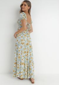 Born2be - Jasnoniebieska Sukienka Bloch. Typ kołnierza: dekolt gorset. Kolor: niebieski. Materiał: tkanina. Wzór: kwiaty. Sezon: wiosna, lato. Typ sukienki: rozkloszowane, gorsetowe. Styl: boho. Długość: maxi #3