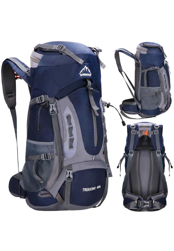 SPRINGOS - Plecak trekkingowy 60 L Springos z osłoną przeciwdeszczową. Kolor: niebieski