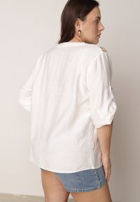 Born2be - Biała Wiskozowa Koszula Boho z Haftem i Podpinanymi Rękawami 3/4 Cheridenah. Okazja: na co dzień. Kolekcja: plus size. Kolor: biały. Materiał: wiskoza. Wzór: haft. Styl: boho #6