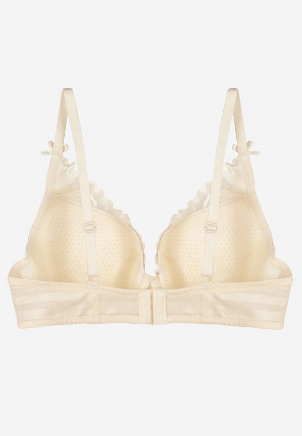 Renee - Jasnobeżowy Biustonosz Zdobiony Koronką i Kokardami Morgavia. Kolor: beżowy. Materiał: koronka. Wzór: aplikacja, koronka