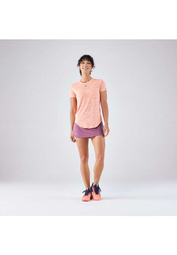 KUIKMA - Koszulka do padla damska krótki rękaw Kuikma PTS Dry. Kolor: różowy, fioletowy, wielokolorowy, pomarańczowy. Materiał: poliester, poliamid, materiał. Długość rękawa: krótki rękaw. Długość: krótkie