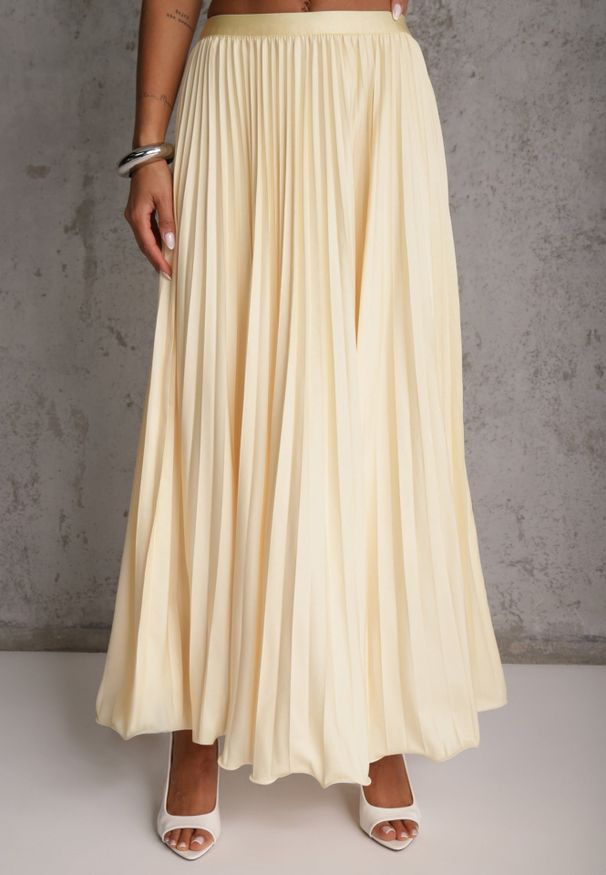 Renee - Żółta Spódnica High Waist Zdobiona Drobnym Plisowaniem Aniope. Okazja: na co dzień. Stan: podwyższony. Kolor: żółty. Wzór: aplikacja. Styl: elegancki, casual