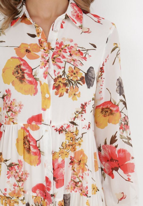 Born2be - Biała Sukienka Doreris. Okazja: na co dzień. Kolor: biały. Materiał: tkanina. Wzór: kwiaty, kolorowy. Typ sukienki: proste, koszulowe. Styl: casual, klasyczny. Długość: maxi