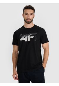 4f - 4F T-shirt regular z nadrukiem męski - czarny S. Okazja: na co dzień. Kolor: czarny. Materiał: bawełna, jersey, materiał. Długość rękawa: krótki rękaw. Długość: krótkie. Wzór: nadruk. Styl: casual, sportowy, klasyczny #1