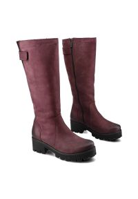 Bordowe Kozaki Simen Damskie Modne Ocieplane Buty. Okazja: na co dzień. Zapięcie: pasek. Kolor: czerwony. Szerokość cholewki: normalna. Materiał: jeans. Sezon: zima, jesień. Obcas: na obcasie. Styl: casual, rockowy, elegancki. Wysokość obcasa: średni #5