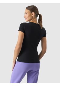 4f - 4F T-shirt slim gładki damski - czarny XS. Okazja: na co dzień. Kolor: czarny. Materiał: jersey, materiał, bawełna, elastan, dzianina. Wzór: gładki. Styl: sportowy, casual