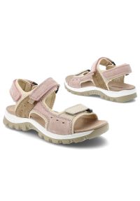 Sandały damskie Artiker, cholewka ze skóry naturalnej nubukowej regulowane paski z zapięciem na rzep, różowe, 58C1813. Zapięcie: rzepy. Kolor: różowy. Materiał: nubuk, skóra. Wzór: paski #3