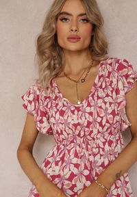 Renee - Różowa Rozkloszowana Sukienka z Wiskozy w Kwiaty Ghedjed. Kolor: różowy. Materiał: wiskoza. Wzór: kwiaty. Długość: maxi #5