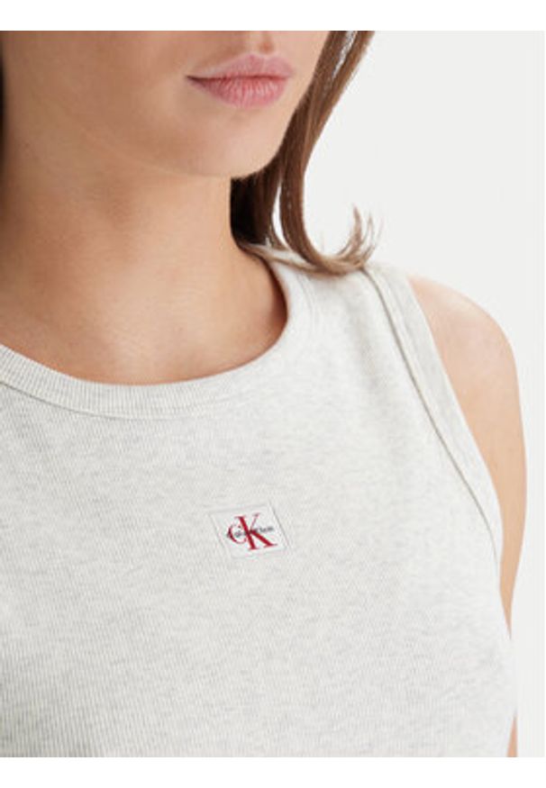 Calvin Klein Jeans Top LV047C201G Beżowy Slim Fit. Kolor: beżowy. Materiał: bawełna