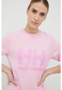 Helly Hansen bluza damska kolor różowy z nadrukiem. Okazja: na co dzień. Kolor: różowy. Materiał: dzianina, bawełna. Długość rękawa: długi rękaw. Długość: długie. Wzór: nadruk. Styl: casual