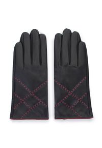 Wittchen - Damskie rękawiczki skórzane z kolorowym rzemieniem czarne. Kolor: czarny. Materiał: skóra. Wzór: kolorowy. Sezon: zima. Styl: klasyczny, elegancki