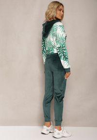 Renee - Ciemnozielony Welurowy Komplet Dresowy z Wzorzystą Bluzą z Kapturem i Joggerami Rouviana. Kolor: zielony. Materiał: dresówka, welur #5