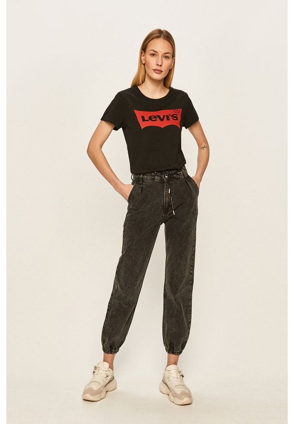 Levi's® - Levi's - Top. Okazja: na co dzień, na spotkanie biznesowe. Kolor: czarny. Materiał: dzianina. Wzór: nadruk. Styl: biznesowy, casual
