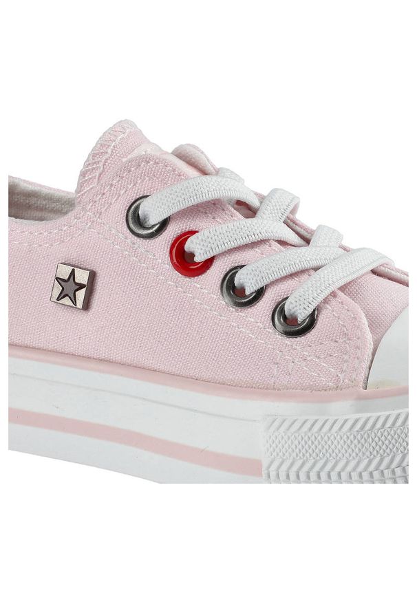 Big-Star - Trampki damskie Big Star, materiałowa sznurowana cholewka na klasycznym płaskim gumowym spodzie, różowe, HH374093. Zapięcie: bez zapięcia. Kolor: różowy. Materiał: materiał, guma. Szerokość cholewki: normalna. Wzór: aplikacja. Styl: klasyczny