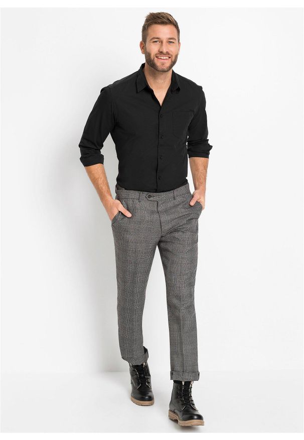 bonprix - Koszula z długim rękawem z czystej bawełny. Kolor: czarny. Materiał: bawełna. Długość rękawa: długi rękaw. Długość: długie. Wzór: gładki