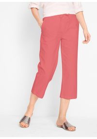 Spodnie lniane 3/4 bonprix rabarbarowy. Kolor: różowy. Materiał: len #2