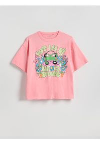 Reserved - T-shirt z efektem sprania - różowy. Kolor: różowy. Materiał: bawełna #1