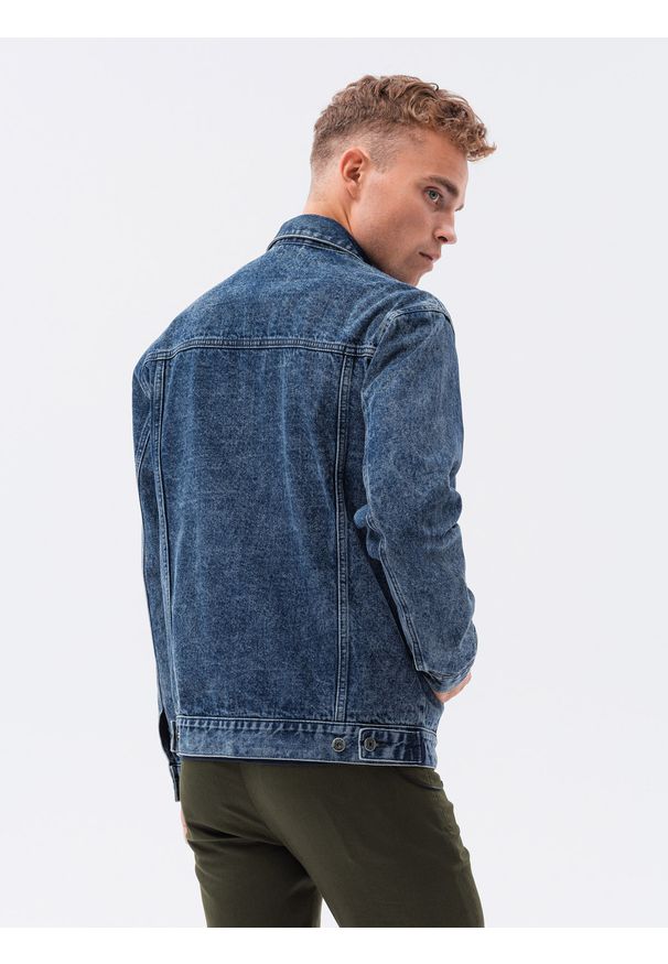 Ombre Clothing - Kurtka męska jeansowa C441 - jeans - XXL. Okazja: na co dzień. Materiał: jeans. Styl: klasyczny, casual
