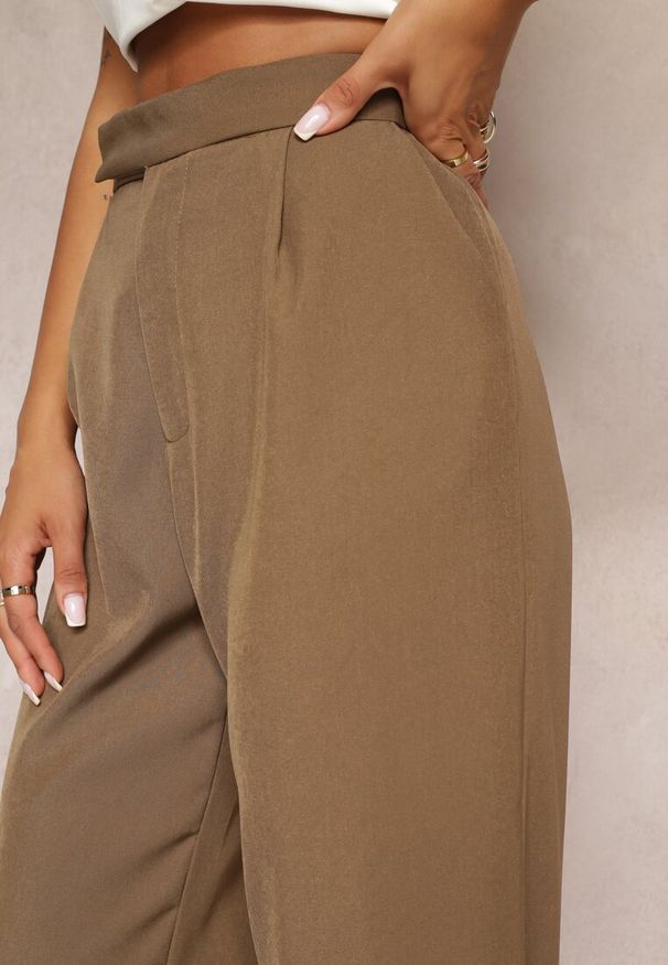 Renee - Brązowe Szerokie Spodnie z Zapięciem na Haczyk Brutris. Kolor: brązowy. Styl: elegancki