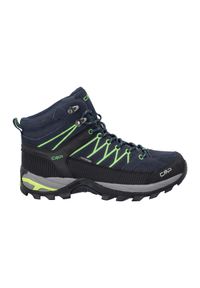 Buty trekkingowe męskie CMP Rigel Mid Trekking. Wysokość cholewki: za kostkę. Zapięcie: sznurówki. Kolor: wielokolorowy, niebieski, zielony, czarny. Materiał: materiał, zamsz, syntetyk, tkanina, skóra. Szerokość cholewki: normalna. Sport: turystyka piesza #1