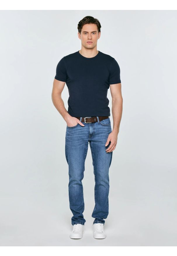 Big-Star - Koszulka męska slim z bawełny supima granatowa Supiclassic 403. Kolor: niebieski. Materiał: bawełna