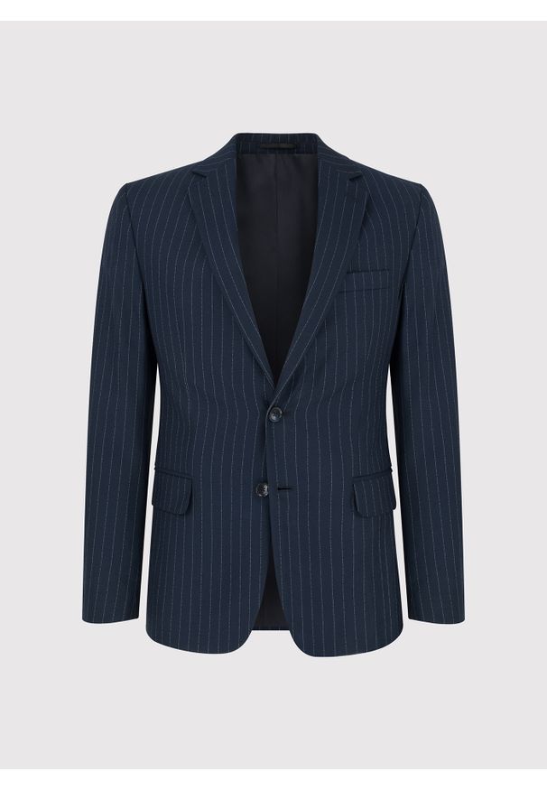 Pako Lorente - PAKO LORENTE – Granatowa marynarka garniturowa w prążki. Okazja: na ślub cywilny, na wesele. Kolor: niebieski. Wzór: prążki