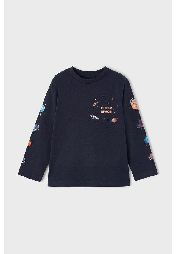 Mayoral longsleeve bawełniany dziecięcy kolor granatowy z nadrukiem. Okazja: na co dzień. Kolor: niebieski. Materiał: bawełna. Długość rękawa: długi rękaw. Wzór: nadruk. Styl: casual