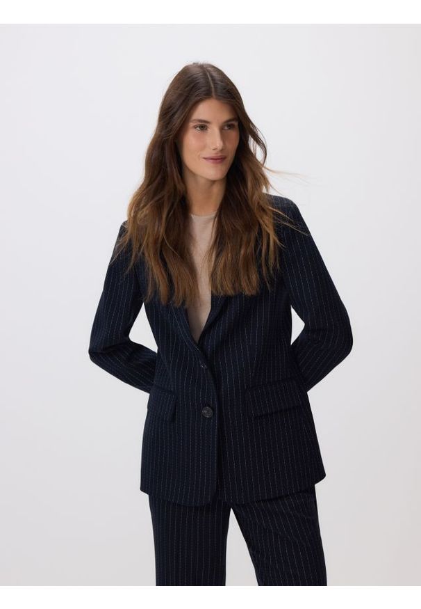 Reserved - Jednorzędowa marynarka z wiskozą - granatowy. Kolor: niebieski. Materiał: wiskoza