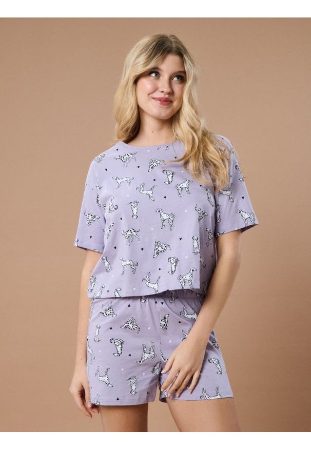 Sinsay - Bawełniana piżama dwuczęściowa z motywem psów - fioletowy. Kolor: fioletowy. Materiał: bawełna
