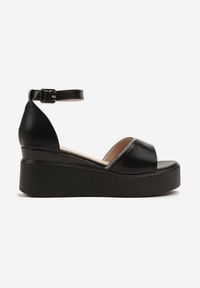 Born2be - Czarne Sandały na Koturnie z Cyrkoniami Natirave. Okazja: na co dzień. Zapięcie: sprzączka. Kolor: czarny. Materiał: jeans. Sezon: lato. Obcas: na koturnie. Styl: elegancki, casual #3
