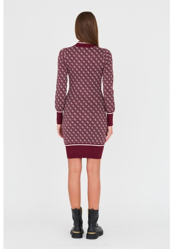 Guess - GUESS Bordowa sukienka. Okazja: na co dzień. Kolor: czerwony. Styl: casual