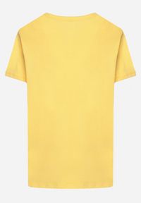 Born2be - Żółty Bawełniany T-shirt z Ozdobnym Nadrukiem Wanestra. Okazja: na co dzień. Kolor: żółty. Materiał: bawełna. Wzór: nadruk. Sezon: lato. Styl: casual