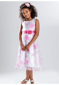 Sukienka dziewczęca na uroczyste okazje bonprix biało-różowy. Kolor: biały. Wzór: aplikacja, nadruk #2