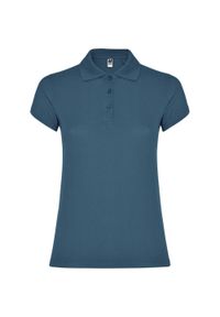 ROLY - Damska Koszulka Polo W Gwiazdki. Typ kołnierza: polo. Kolor: niebieski