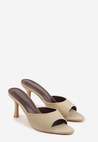 Renee - Zielone Klapki na Szpilce z Imitacji Zamszu z Noskiem Peep Toe Merissaura. Nosek buta: otwarty. Kolor: zielony. Materiał: zamsz. Obcas: na szpilce #7