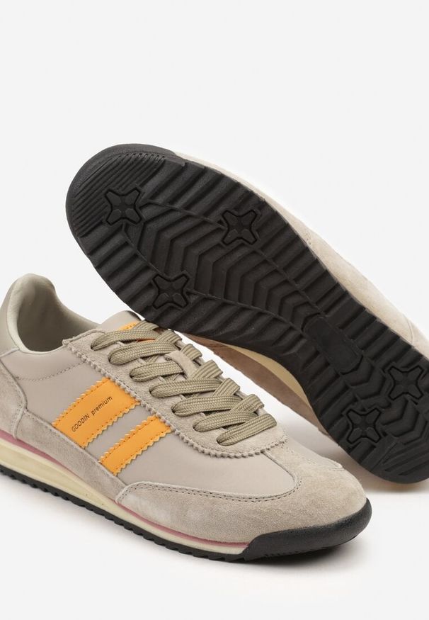 Born2be - Beżowe Sneakersy Klasyczne Tenisówki ze Skórzaną Wkładką i Zamszem Naturalnym Tilritia. Okazja: na co dzień. Kolor: beżowy. Materiał: zamsz, skóra. Szerokość cholewki: normalna