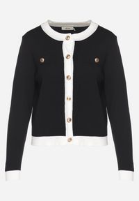 Born2be - Czarny Sweter Kardigan z Wiskozą w Stylu Retro z Ozdobnymi Guzikami Terolea. Okazja: na co dzień. Kolor: czarny. Materiał: wiskoza. Długość rękawa: długi rękaw. Długość: długie. Styl: retro