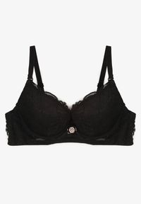 Renee - Czarny Koronkowy Biustonosz Push-Up z Metaliczną Ozdobą Aclenne. Kolor: czarny. Materiał: koronka. Rodzaj stanika: push-up. Wzór: aplikacja #3