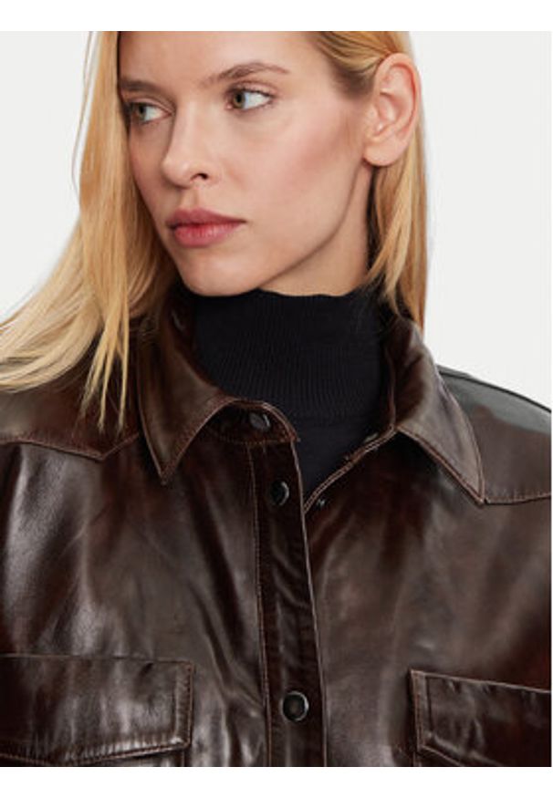 GESTUZ - Gestuz Kurtka skórzana Lonie 10909468 Brązowy Loose Fit. Kolor: brązowy. Materiał: skóra