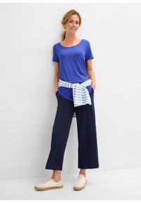 bonprix - Długi shirt z miękkiej wiskozy. Kolor: niebieski. Materiał: wiskoza. Długość rękawa: krótki rękaw. Długość: długie, krótkie. Wzór: gładki #3