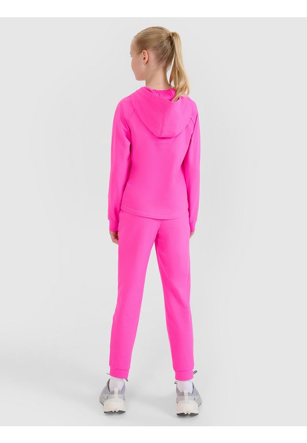 4f - 4F Spodnie sportowe szybkoschnące dziewczęce - różowe 146/152 (10-12 lat). Kolor: różowy. Materiał: elastan, włókno, dzianina, materiał, syntetyk. Wzór: ze splotem, jednolity. Sezon: lato. Sport: fitness