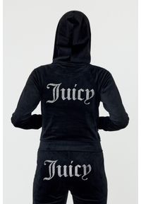 Juicy Couture - JUICY COUTURE Czarna damska bluza Madison, Rozmiar S. Kolor: czarny. Materiał: materiał, welur, poliester. Wzór: aplikacja