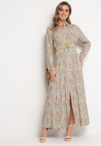 Born2be - Jasnoniebieska Sukienka z Guzikami i Plecionym Paskiem z Klamrą Aralty. Kolor: niebieski. Długość rękawa: długi rękaw. Sezon: wiosna, lato. Typ sukienki: koszulowe #3