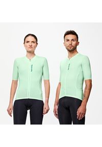 VAN RYSEL - Koszulka rowerowa szosowa Van Rysel Racer 2. Kolor: wielokolorowy, zielony, niebieski. Materiał: elastan, poliester, materiał