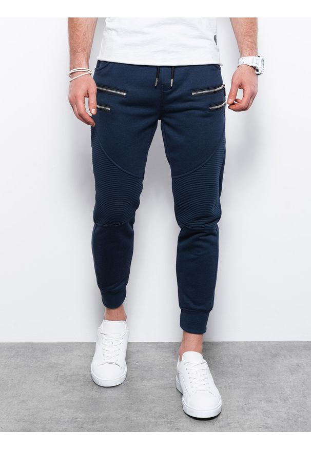 Niebieskie spodnie Ombre Clothing z aplikacjami