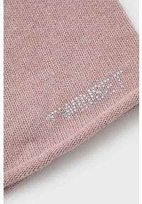 TwinSet - Twinset czapka wełniana kolor różowy z cienkiej dzianiny wełniana. Kolor: różowy. Materiał: wełna, dzianina
