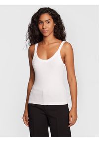 Gina Tricot Top Basic 14188 Biały Slim Fit. Kolor: biały. Materiał: bawełna