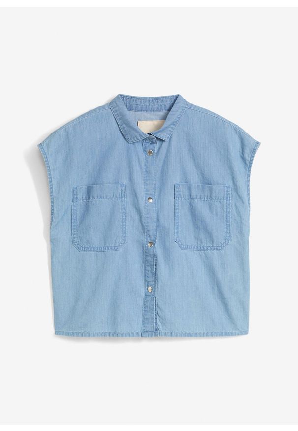 bonprix - Bluzka dżinsowa z miękko układającej się bawełny. Kolor: niebieski. Materiał: bawełna. Sezon: lato